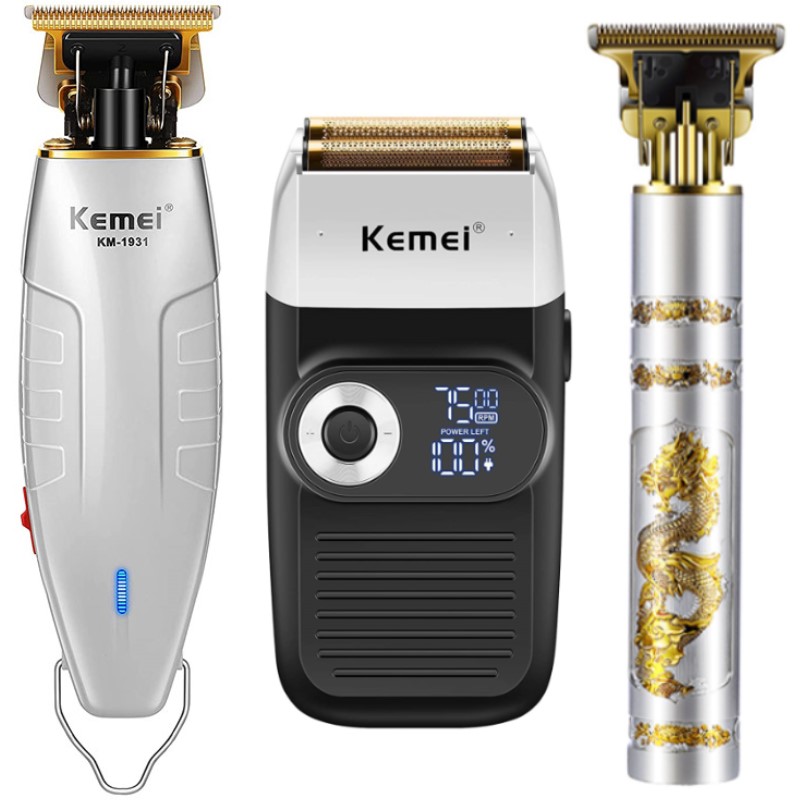 Kemei-Afeitadora eléctrica Original para hombres, máquina de afeitar potente para Barba y pelo, cabeza de baldas, acabado, se desvanece