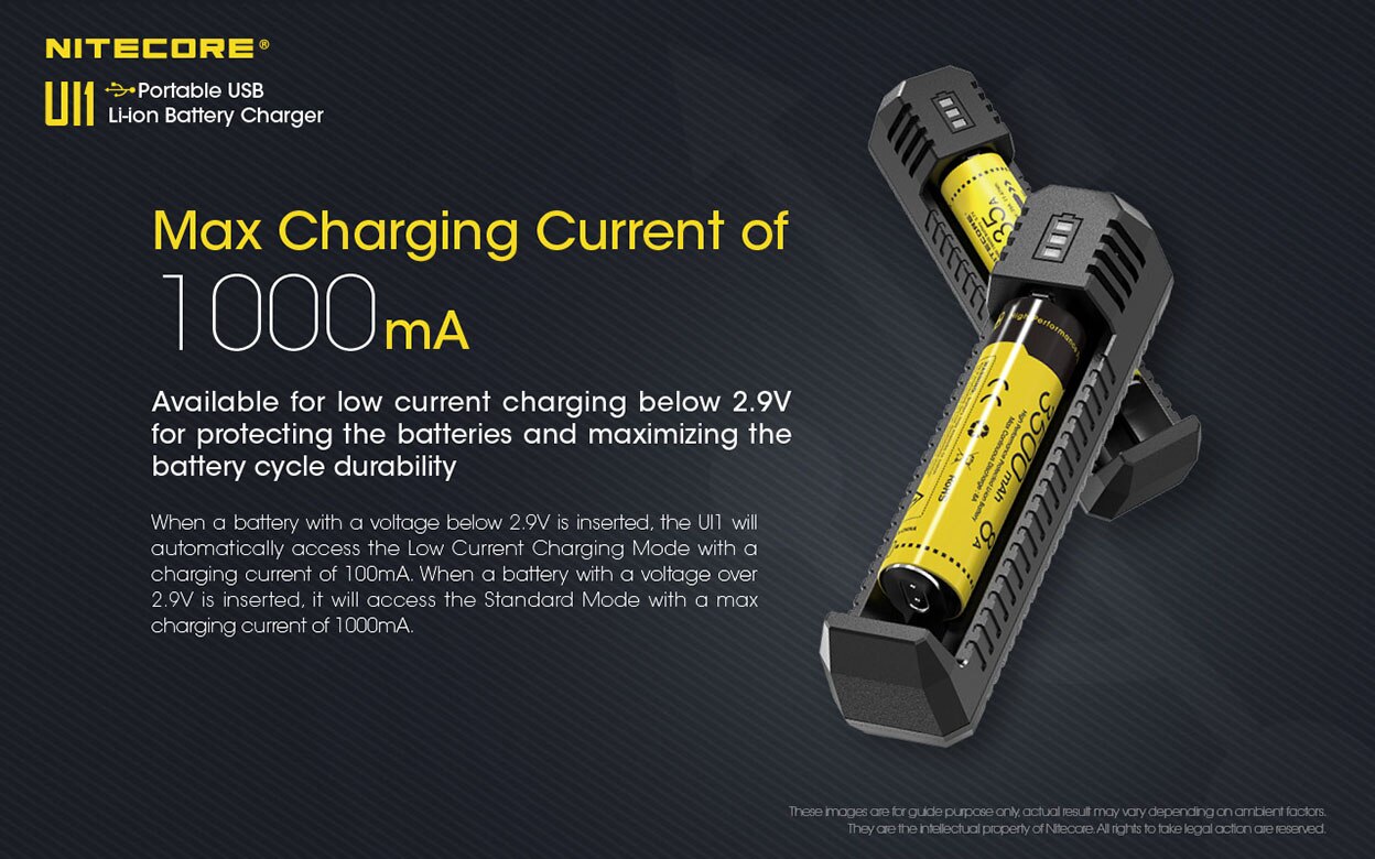 NITECORE UI1 Batterie Ladegerät Tragbare USB Li-Ion Batterie Ladegerät kompatibel mit 26650 20700 21700 18650 16340 14500 batterie