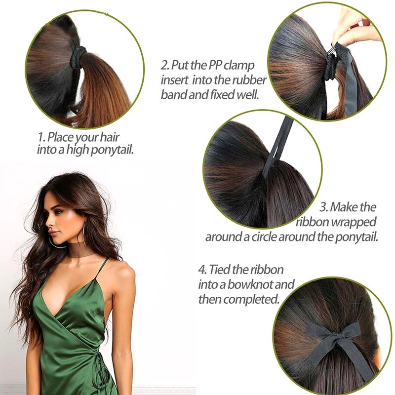 Ponytail Colorful Ombre Synthetic Ribbon Clip in Women Hair Extension Wavy Curly Hairpiece Pony Tail Blue Pink Purple Hairstyle