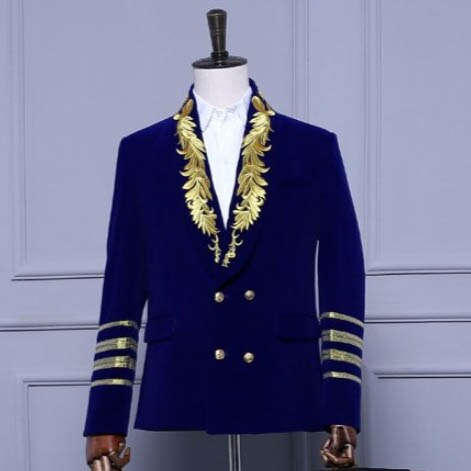 Gold Lapel Mens Blazer Slim fit Royal Blue Velvet Graduation Party Prom Jackets for Men Night Club Stage Suit Tops Dress Tuxedo: royal blue / M