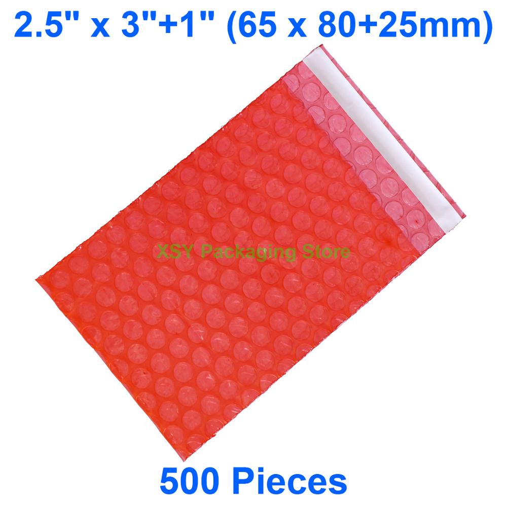 500 Stuks 2.5 "x 3" + 1 "(65x80 + 25mm) zelf Seal Rode Anti Statische Bubble Zakken Elektronische Product Verpakking Plastic Envelop Zakjes