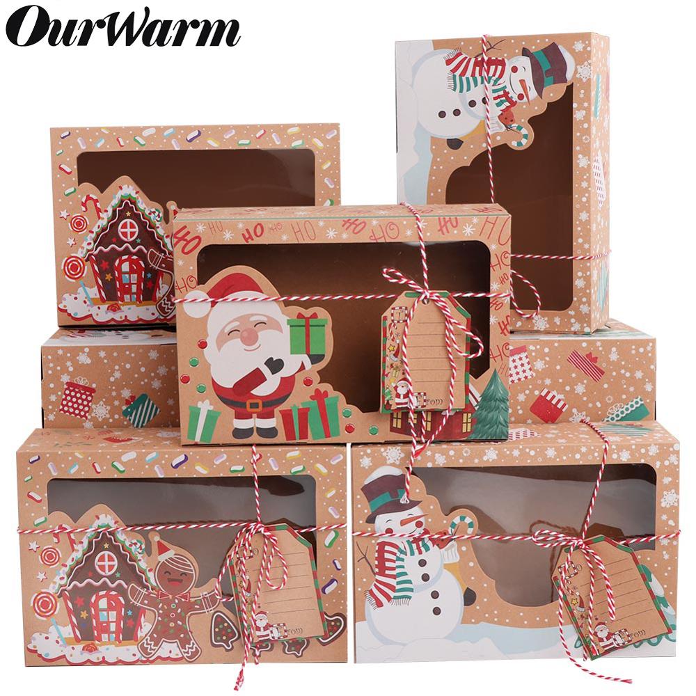 Ourwarm 12/24Pcs Kraftpapier Kerst Cookie Dozen Met Clear Window 22*15*7Cm nieuwjaar Gunsten Dozen Voor Cookies Treats