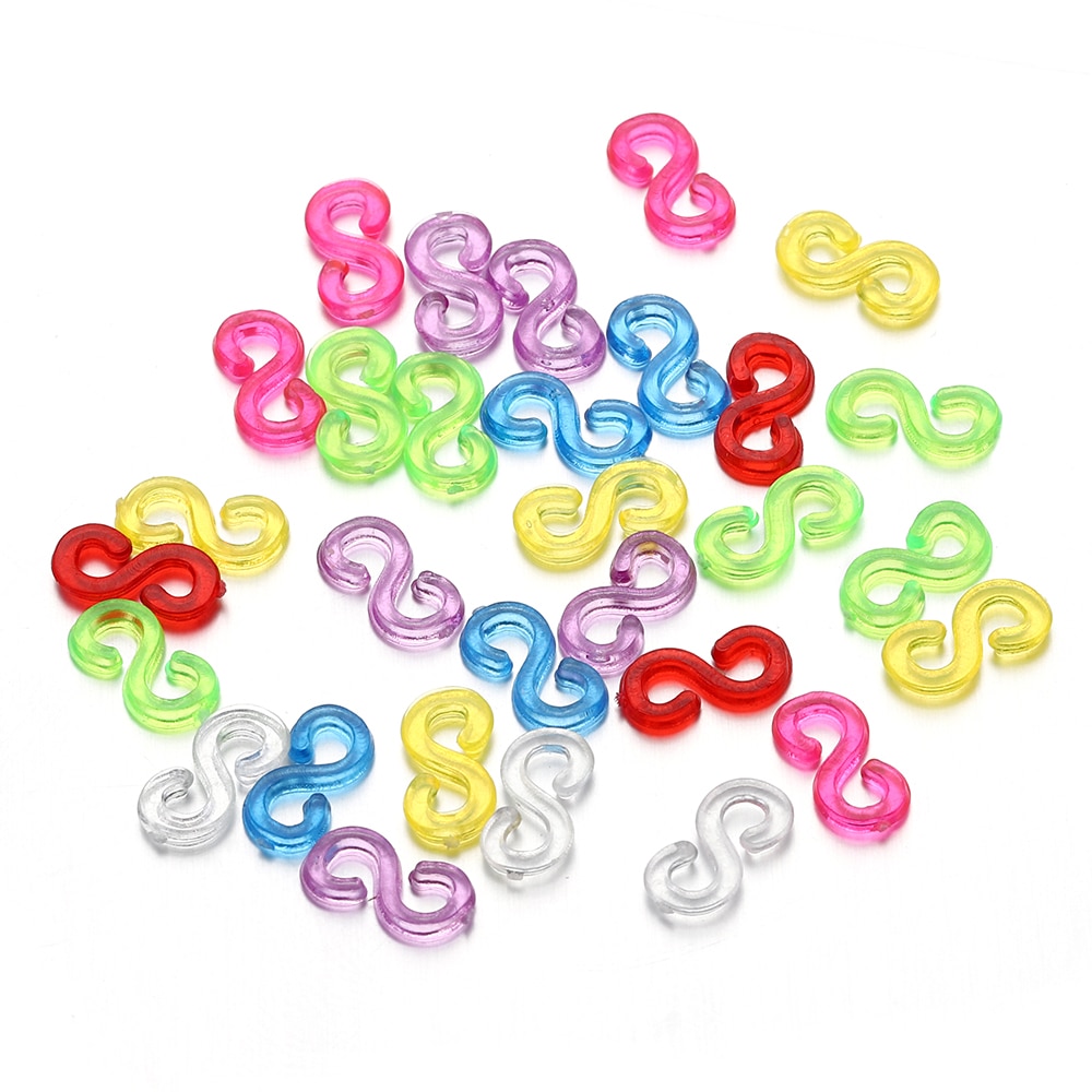 500pcs 11mm Acrylic S Clips Rubber Band Clips Plastic Jewelry Connectors For Necklace Bracelet Making DIY Colorful Clasp