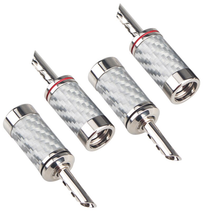 Fiche banane plaquée Rhodium BFA de , câble de haut-parleur audio en fibre de carbone, connecteur banane: White