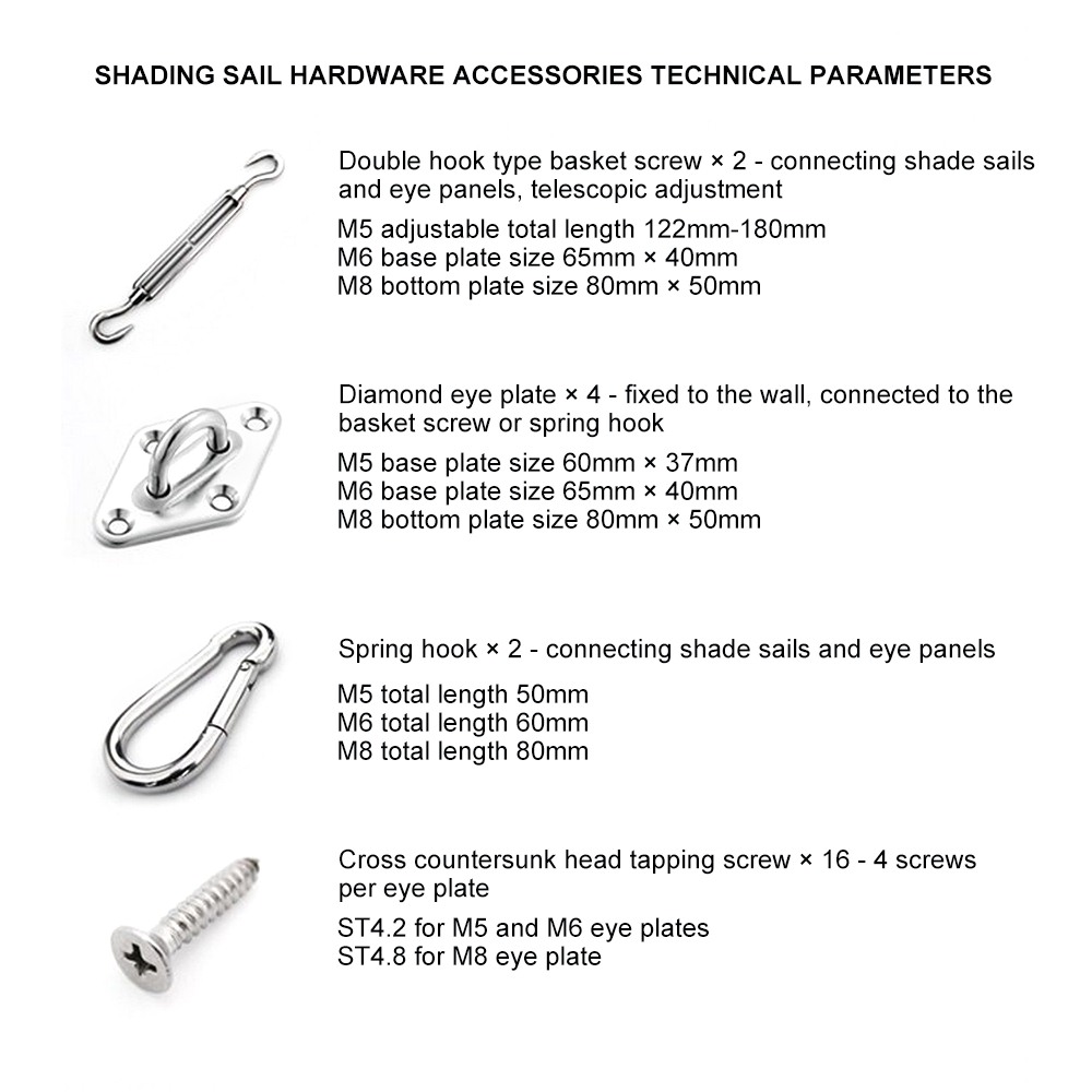 Stainless Steel Sun Sail Shade Shade Sail Canopy Fixing Fittings Accessory Kit Safety Sun Canopy Fixing Fittings Shading Sail