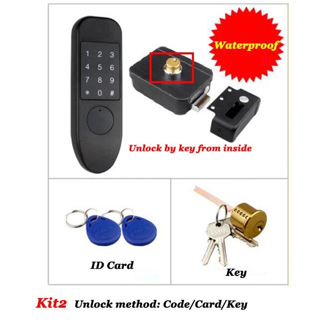 Waterproof Fingerprint lock Electric Door Lock Hidden lock ID Key Battery Digital Lock Gate opener Garden lock: kit2