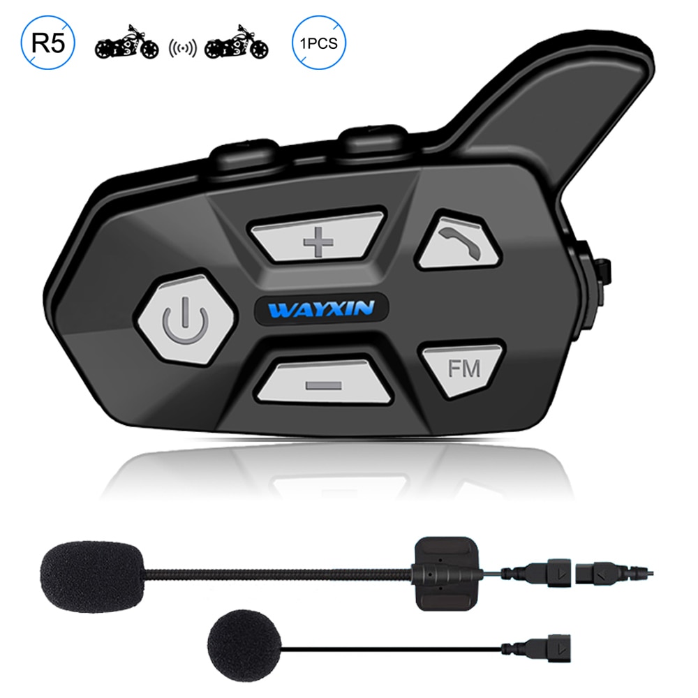 WAYXIN Helmet Headsets Support 1200M 2 person Intercom 1Pcs R5 Motorcycle Headsets FM Wireless Intercomunicador Interphone