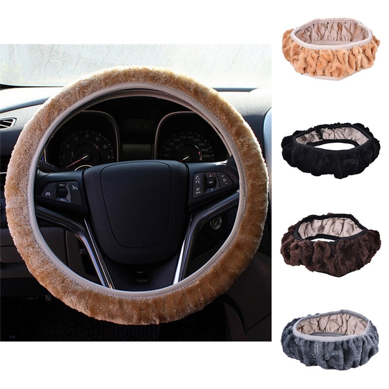 1Pc Long Plush Warm Fur Car Steering Cover Woolen Handbrake DIY Car Accessory