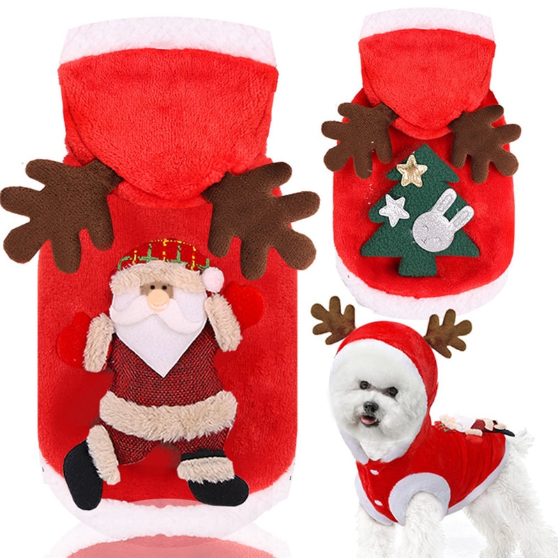Coral Fleece Christmas Teacup Puppy Clothes Soft Pet Christmas Clothes for Dog Hoodies Sweater for Dogs Cute Pitbull Dog Clothes