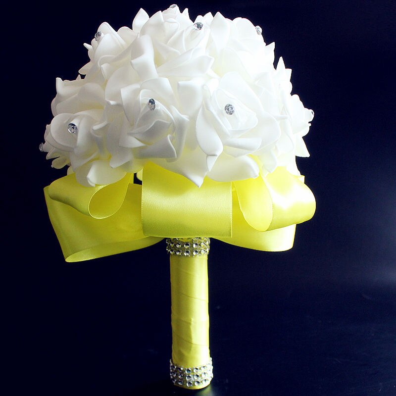 barato Prom bebé flor azul broche De ramo De Bodas De Boda boda Ramos PE Rosa diamante cinta ramo AA30: yellow