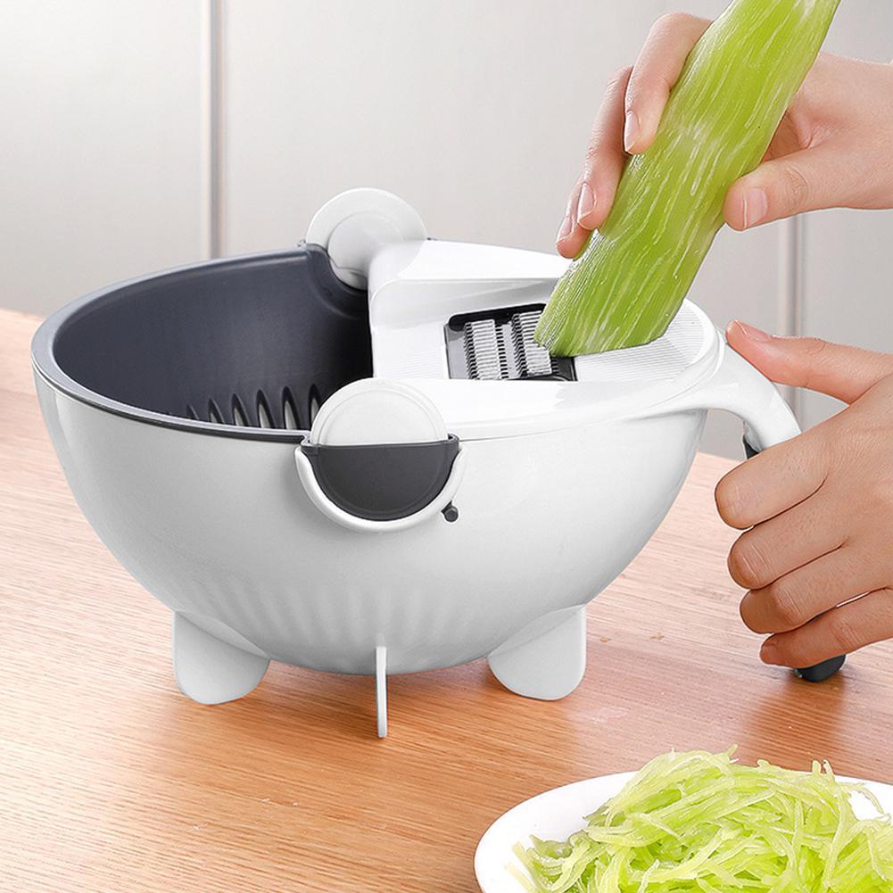 Cortador de verduras giratorio multifuncional con drenaje de cocina, rallador de cesta de frutas, herramientas trituradoras de cocina, rebanador T4E9