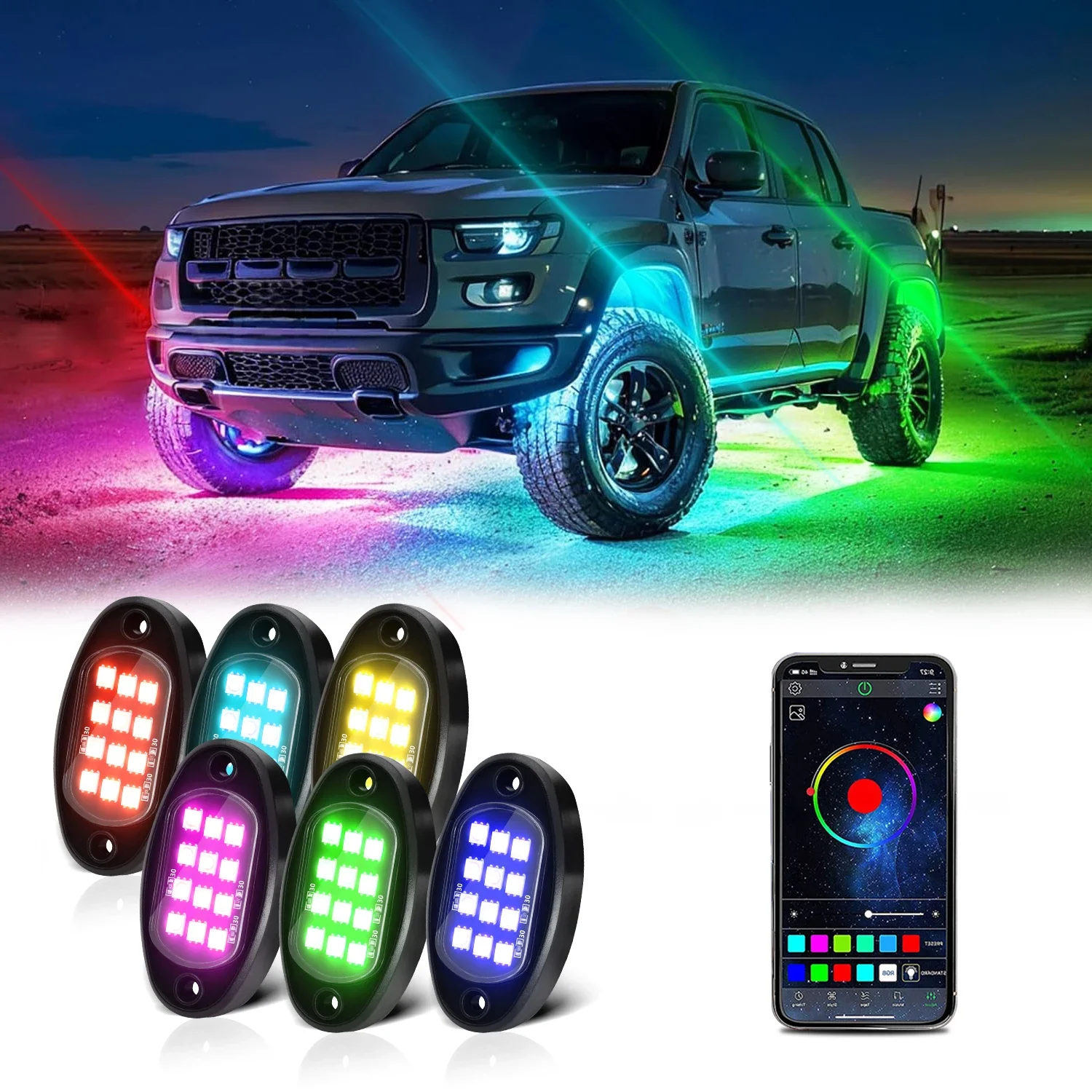 Car LED Chassis Strip PCB Flexible LED for APPAmbient Holding LED Decorative Chassis 4x4 Off-road Ambient Lighting 4/6/8 in 1: Crystal Blue