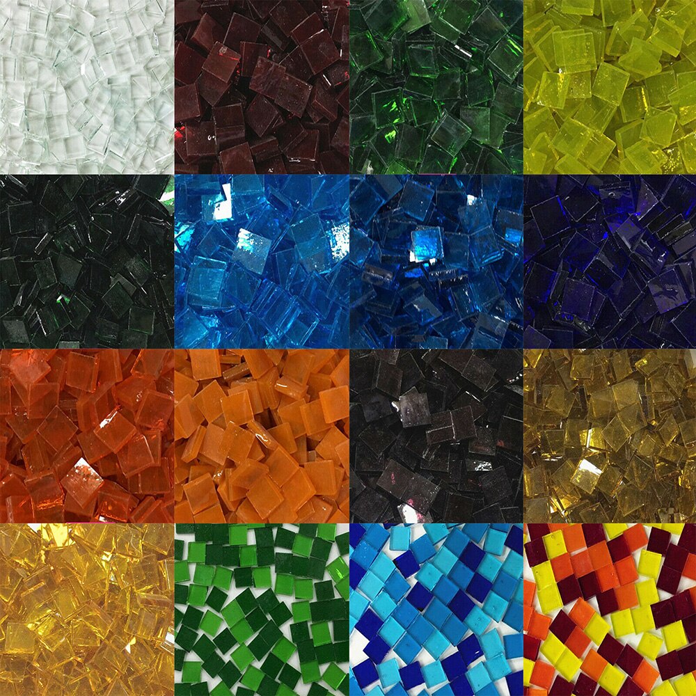 Lychee Life 140pcs Multicolor Glass Mosaic Tile Square Ceramic Mosaic Tiles DIY Arts Crafts Making Material