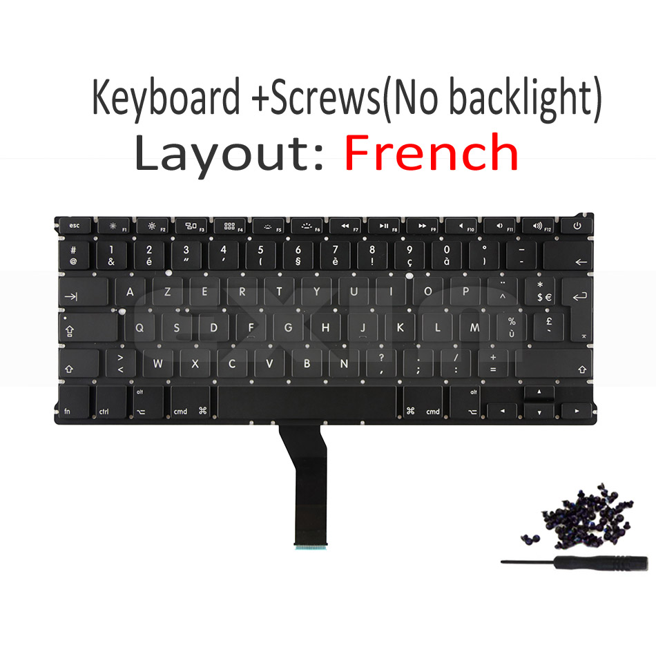 Laptop A1369 French Keyboard for Apple Macbook Air 13" A1369 A1466 French AZERTY Keyboard+Backlight Backlight Year: Black