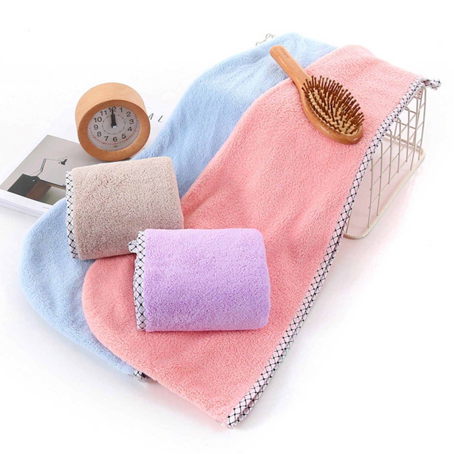 3 szt. W różnych kolorach Super chłonny ręcznik robić włosów z mikrofibry turban skręcać chusta na głowę z guzikiem dla dziewczynek długie włosy szybkoschnący