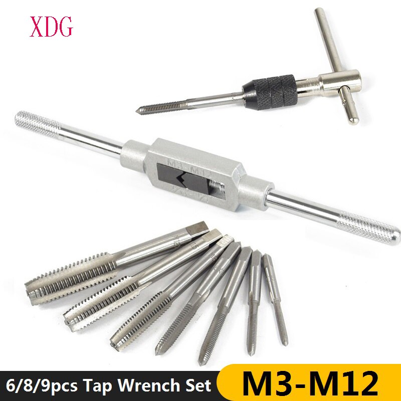 6/8/9Pcs M3-M12 Tap Wrench Boor Set Hand Tikken Gereedschap Metric Schroefdraad Tap Twist Boor bit Wrench Set