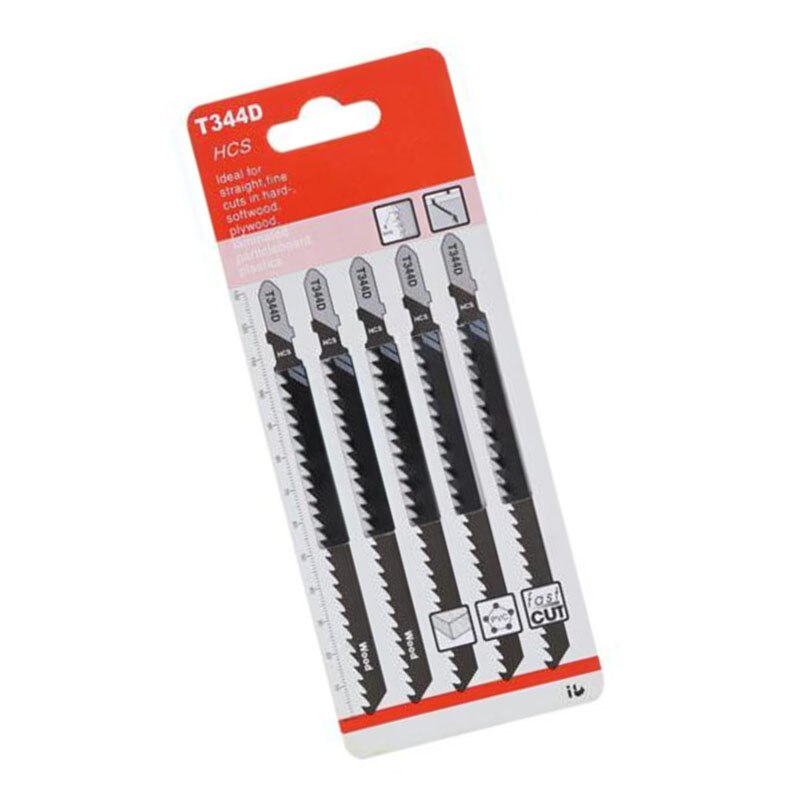 5pcs Jigsaw Blades Cutting Tool For Wood Sheet Panels Extra Long T344D 6T T-Shank HCS Jigsaw Blades