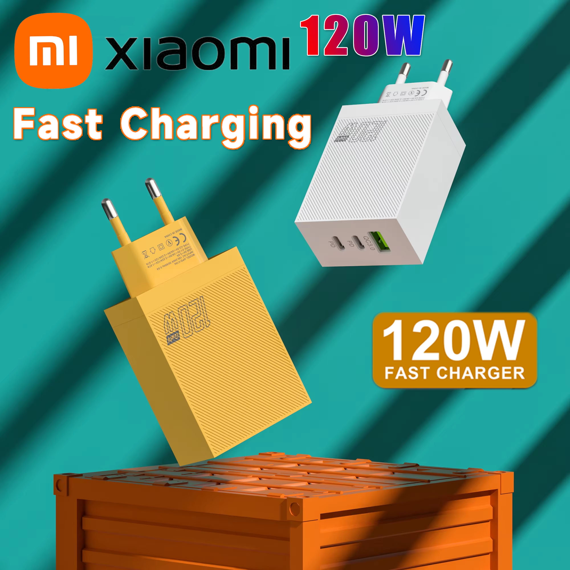 Xiaomi 120W carga rápida 3 puertos cargador de teléfono móvil cargadores USB tipo C adaptador de pared PD Dual enchufe UE/EE. UU. para iPhone Xiaomi