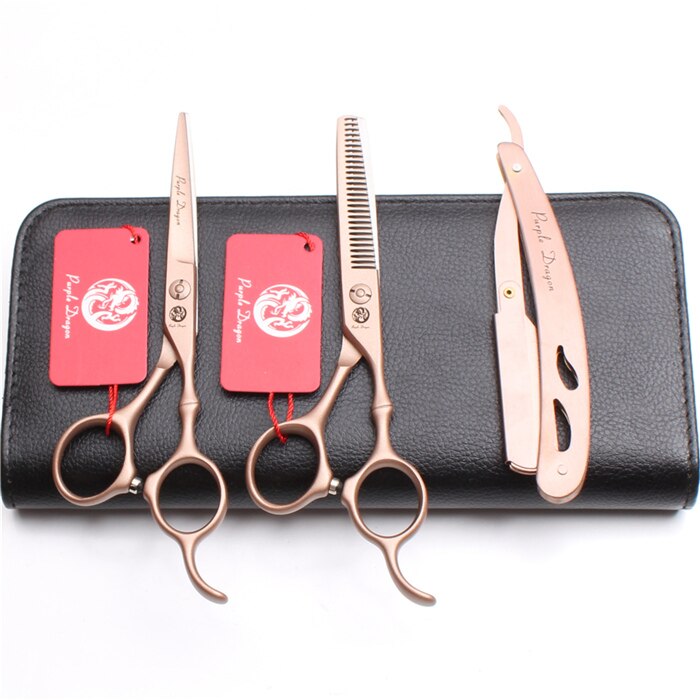 6In. 17.5cm 440C Purple Dragon Rose Gold Hairdressing Scissors Thinning Shears Cutting Scissors Hair Scissors Z9030: Z9030 Jin 3P 6Y