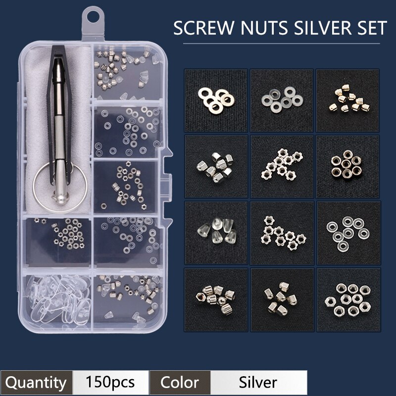 COLOUR_MAX Optical Glasses Kit Repair Screwdriver Tool Box Eyeglass Sunglasses Screw Nut Set: Silver Screw Nuts