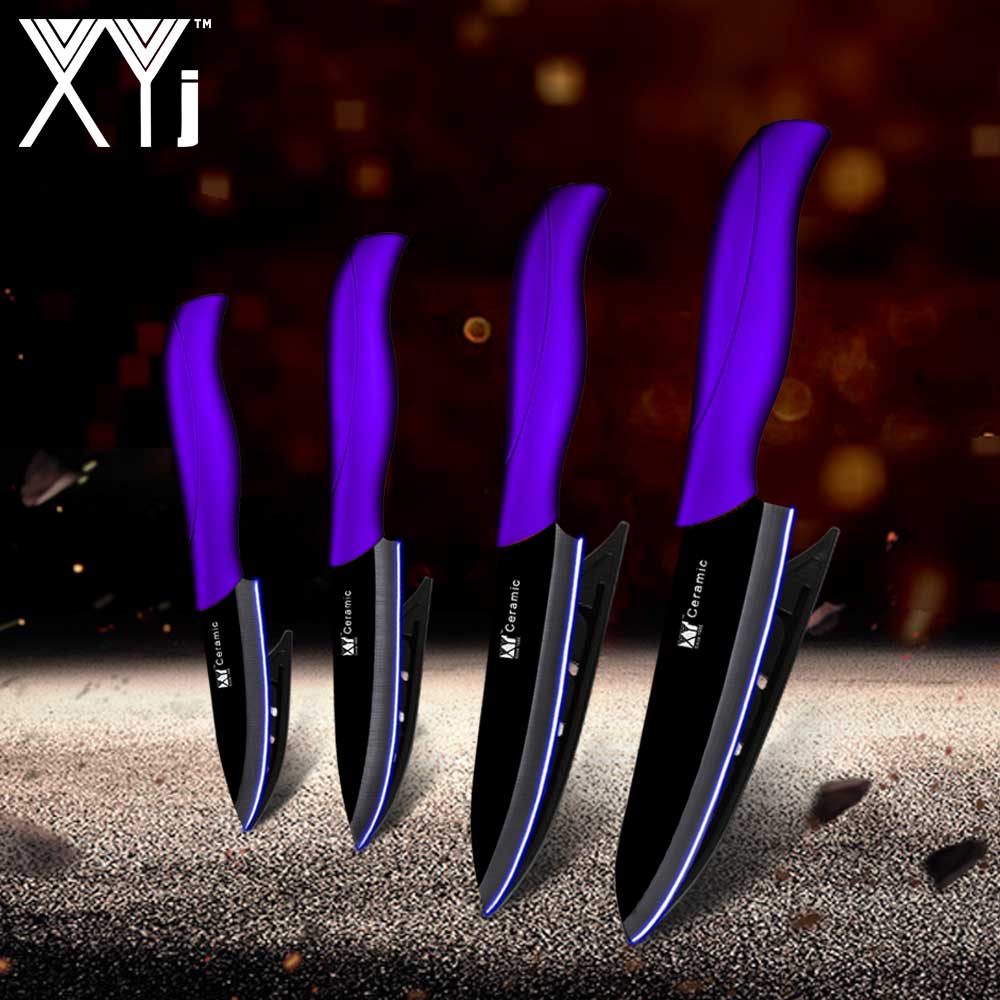 XYj-cuchillo de cerámica para cocina, juego de cuchillos de óxido de circonio para cocina, antibacterias, vegetales, de alta gama: purple black