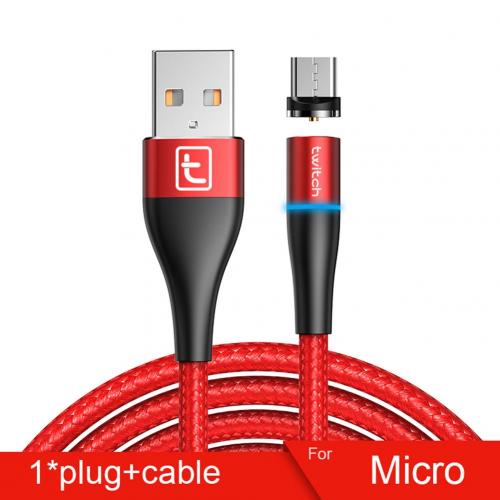 Cabo usb magnético de carregamento rápido, tipo c para carregador de dados e carregador de celular: Red Micro USB