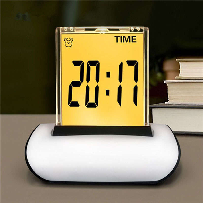 Digital Table Clocks LCD Screen Alarm Clock 7Colors Changing Multi-Functional Large Display Desk Clock with Thermometer Calendar