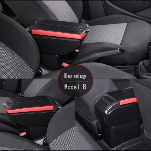 Boîte Convertible accoudoir pour Peugeot 307 CC, Double portes ouvert, 7usb centrale, boîte de rangement, accoudoir: B-Black red edge