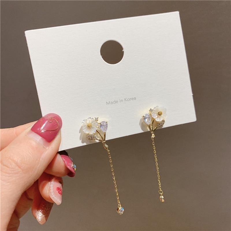 Mengjiqiao brinco feminino de zircônia, delicado, estilo coreano, brincos de pendurar, joias femininas