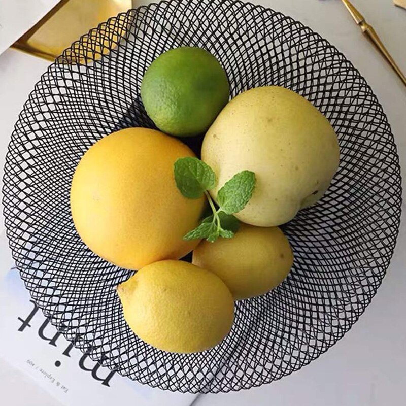 Metal Mesh Countertop Fruit Snacks Basket Bowl Stand for Kitchen, Large Black Decorative Table Centerpiece Holder f