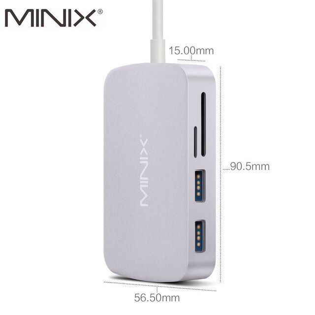 Adattatore multiporta Hub USB MINIX NEO C originale con adattatore Gigabit Ethernet compatibile HDMI USB-C compatibile con MacBook: Grey