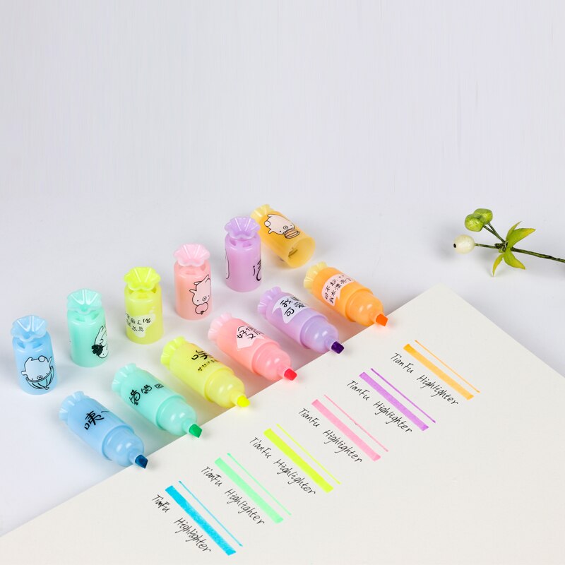 6 stk godteri fluorescerende highlighter assortert neonfarger tekstmarkør fargelegging diy til kontorskoleelever låve