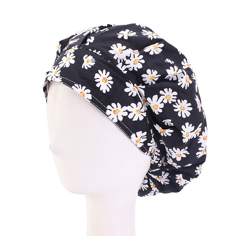 Scrubmutsen voor vrouwen, haarbedekking, bloemenprint, verstelbare zweetband, bouffantmutsen, katoenen hoeden, herbruikbare werkkleding, hoofddeksels: Wit
