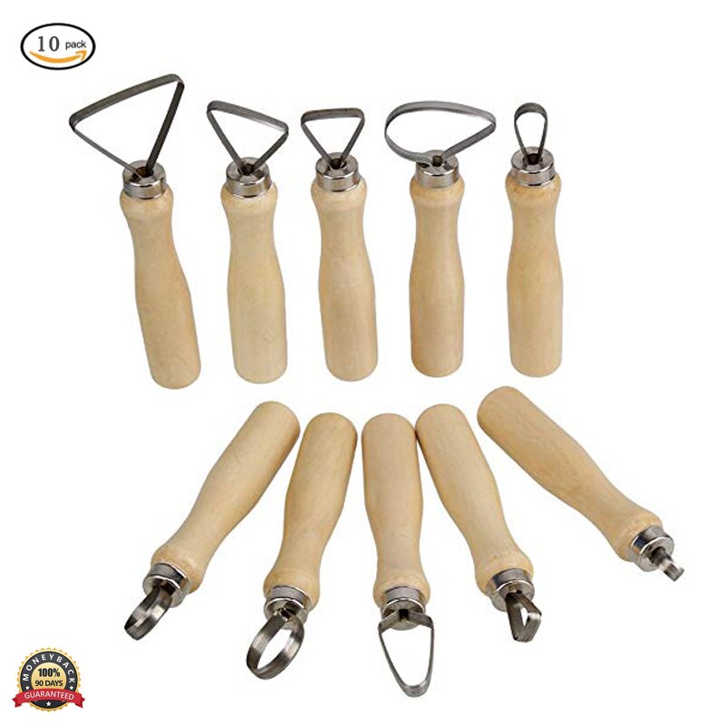 10pcs Stainless Steel Wooden Thick Handle Flat Wire Cutter Clay Pottery Sculpting Tool Set Pottery Clay Large Ribbon Sculpt Tool