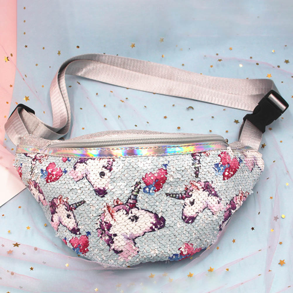 Kids Sequins Printing Unicorn Waist Bag For Women Fanny Packs Girls Shoulder Bag Travel Mobile Phone Bags