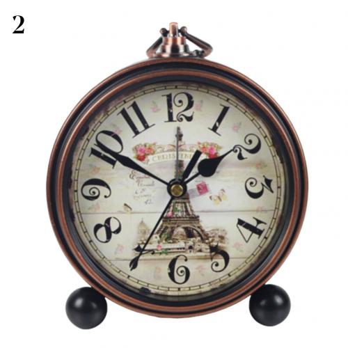 Furnishing Office Pendulum Desk Alarm Retro Desktop Bedroom Metal Vintage Clock Retro Vintage Silent Battery Operated Desk Clock: 2