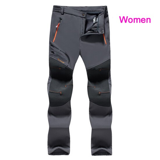 LoClimb-pantalones de senderismo para mujer, ropa de acampada, de invierno, impermeable, con forro polar, Softshell, Trekking al aire libre, AW152, 5XL: women gray / Asian Size L