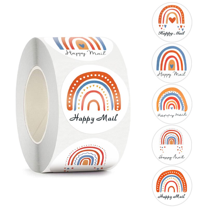 500Pcs/roll Happy Mail Rainbow Sticker Boxes Mailers Envelope Sealing Labels Round Small Business Scrapbooking Sticker