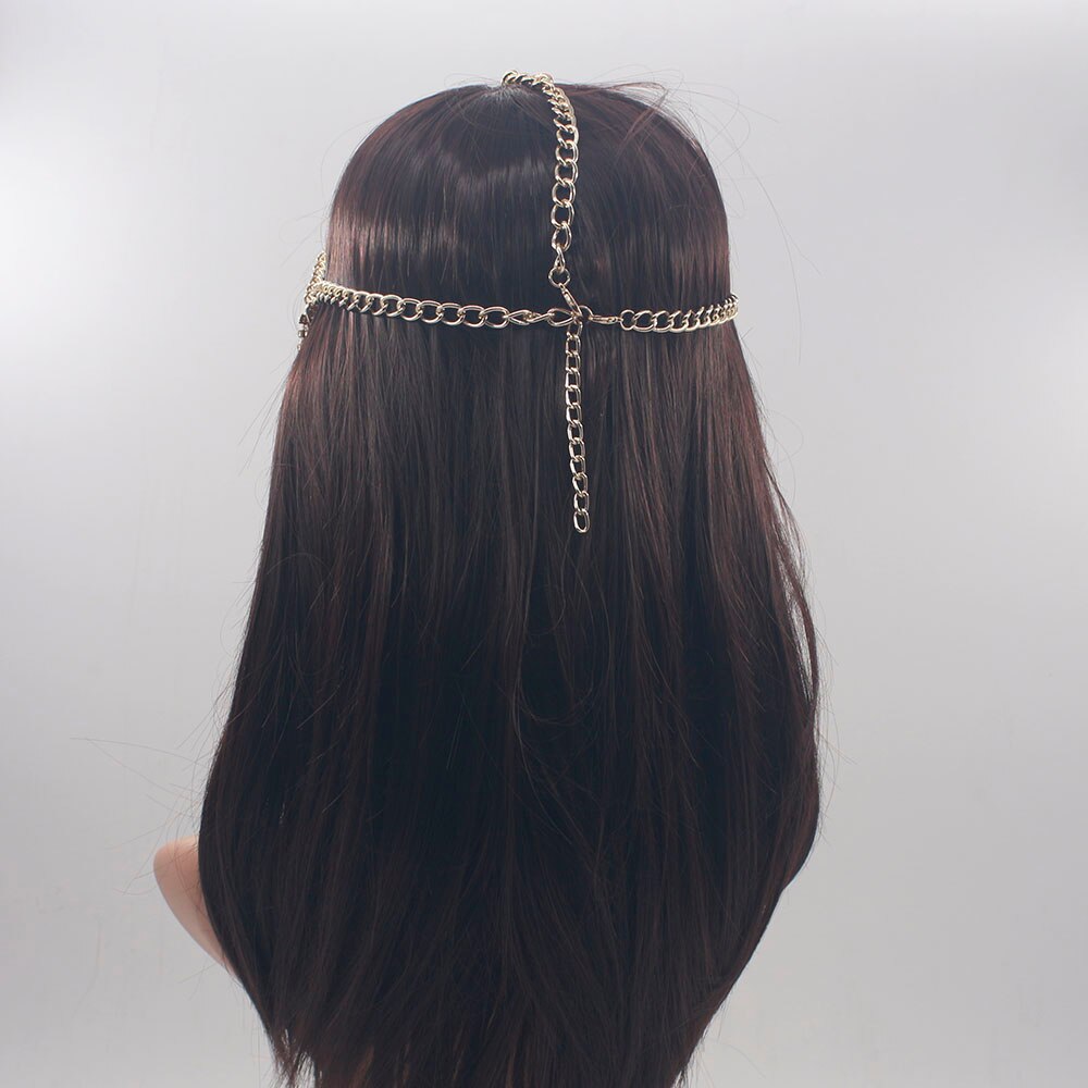 Guldfarve pandebånd metal lang kvast hoved kæde fest hår tilbehør hovedstykke smykker til kvinder