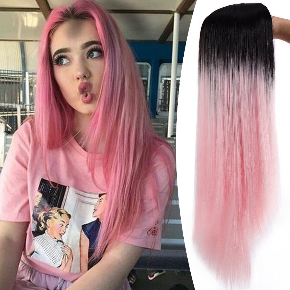 HOUYAN peruka biała suczka średniej długości peruka z prostymi włosami brązowa i złota peruka z długimi włosami naturalna dama zielona czarna różowa peruka: T6-188