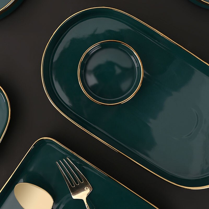 Luksus keramik køkkengrej skål tallerken middagssæt smaragdgrøn phnom penh suppeskål vestlig tallerken sæt runde ovale plader