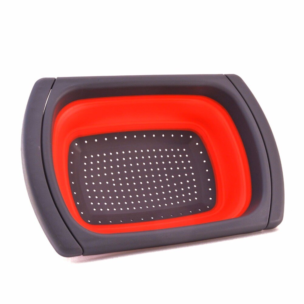 Folding Kitchen Strainer, Colander Collapsible, Perfect fits the Sink, with Handles, 6-quart Capacity, Red & Green