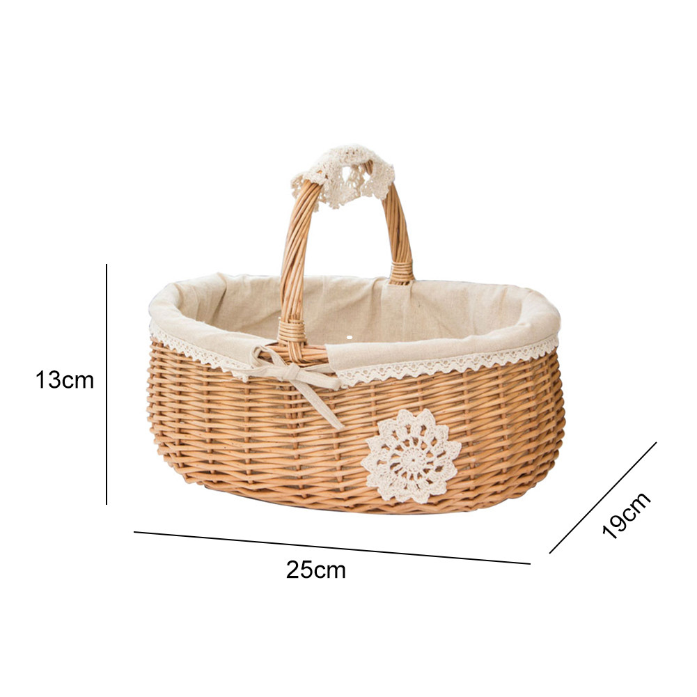 Handgemachte Weide Rattan Korb Mit Tuch Futter Kasten Camping Picknick Korb Obst Lagerung fallen Heimat Dekor Blume Korb