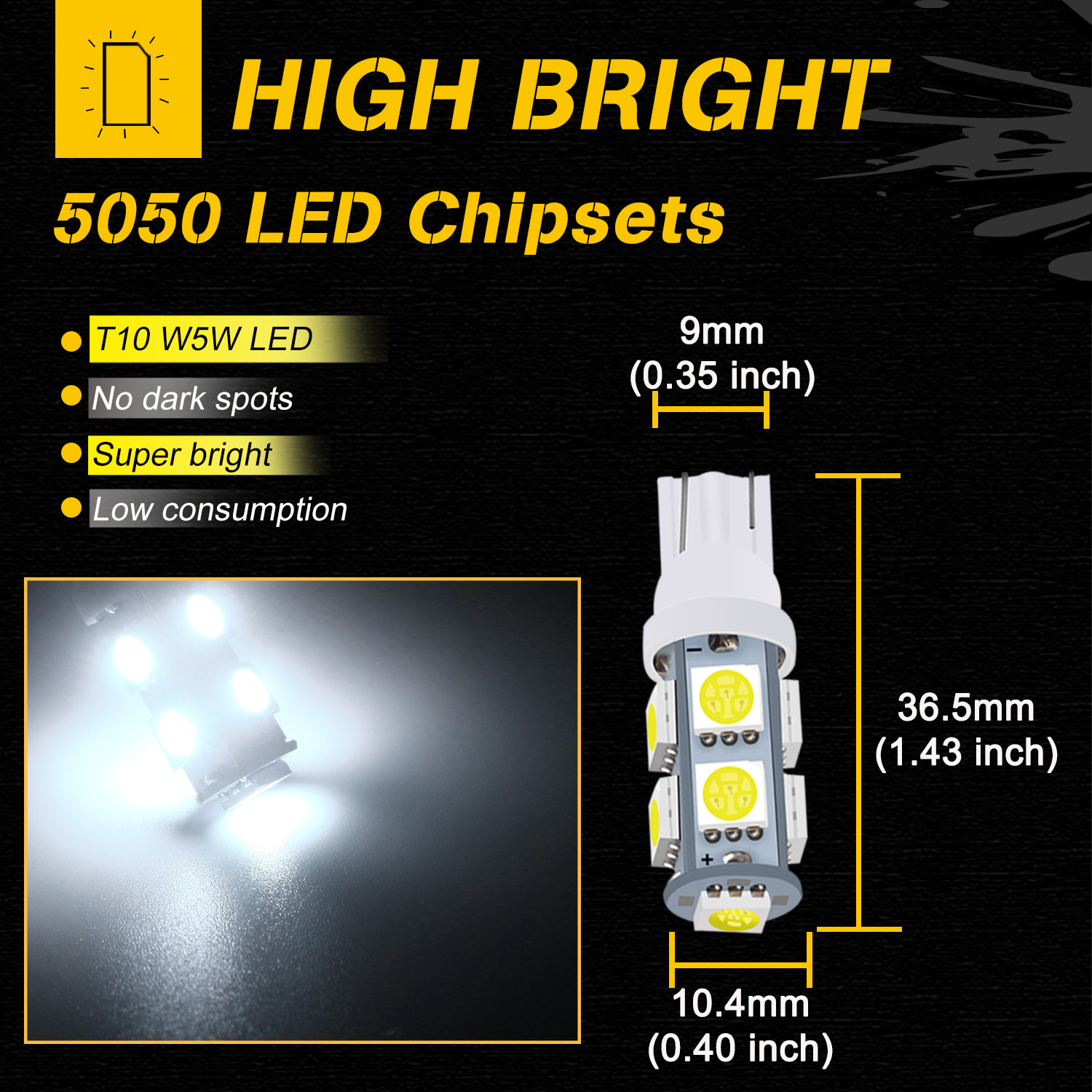 10 Uds. Bombilla LED para coche T10 W5W 194 luz de señal LED 12V 5050 9SMD 8000K cúpula Interior de coche mapas de lectura lámparas de maletero de cuña lateral