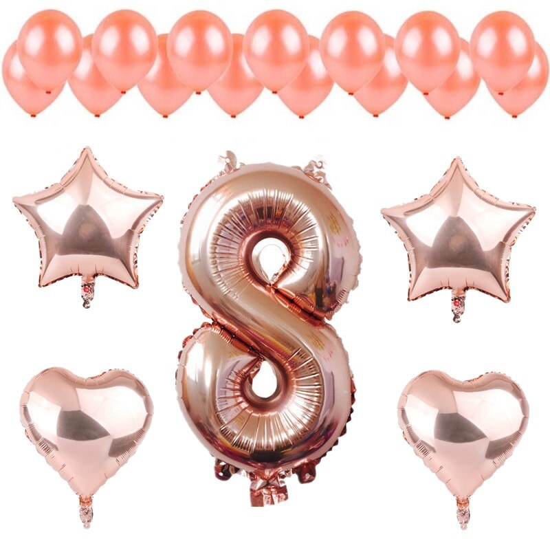 20pcs Rose Gold Foil Latex Balloon Set 1-9 Number/Star/Heart Balloons DIY Wedding Anniversary Birthday Decoration Baby Shower: set 8