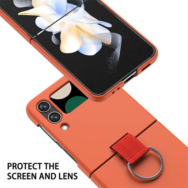 Funda de teléfono sencilla y plegable con hebilla y anillo para Samsung Galaxy Z Flip 3 4 5 5G, funda trasera de silicona suave a prueba de golpes