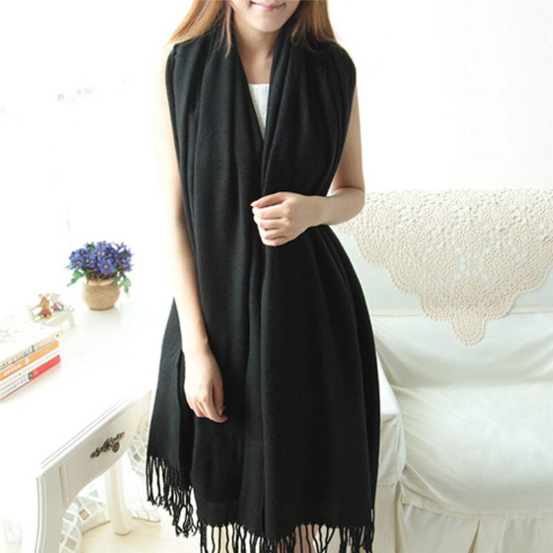 Winter oversized sjaals 170 x 73 cm eenvoudige warme deken unisex effen wikkel kasjmier sjaal pashmina voor dames heren: Zwart