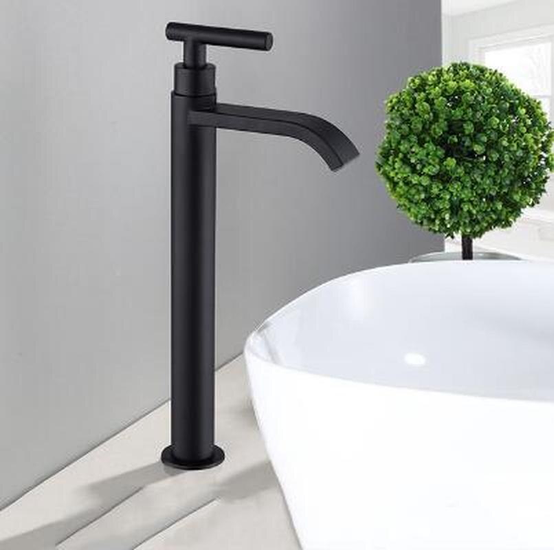 Bathroom Basin Faucet Stainless Steel Waterfall Tall Sink Vessel Tap Matt Black Single Handle Deck Mount Lavotory Faucets: 02 Single Cold