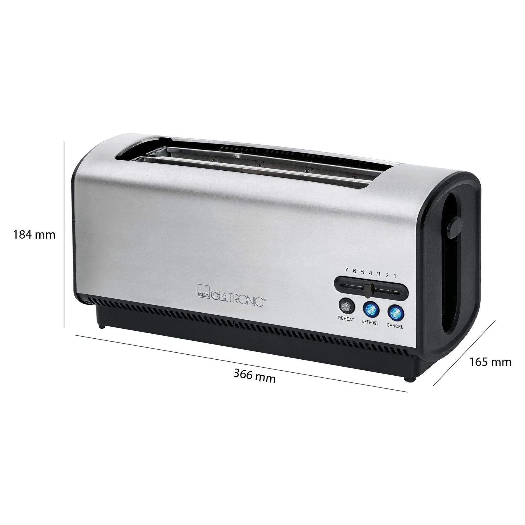 Clatronic TA 3687 Toaster Brot, 4 Scheiben weit Slot, getoastet eben Regler, 3 Funktionen, wärmt Rollen 1200W Silber-