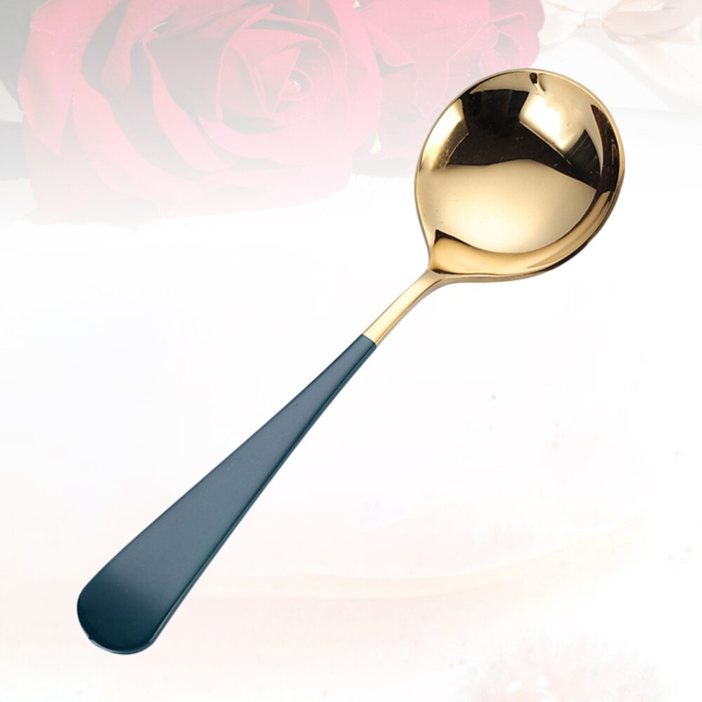 3pcs Silver 304 Stainless Steel Spoon Dessert Serving Spoon Tableware Round Spoon for Home Restaurant